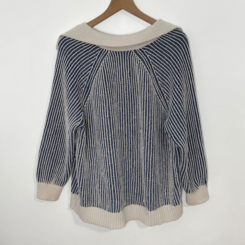 Aerie Sweater Womens Small Blue White Striped Polo Oversized Coastal Preppy - Picture 2 of 11